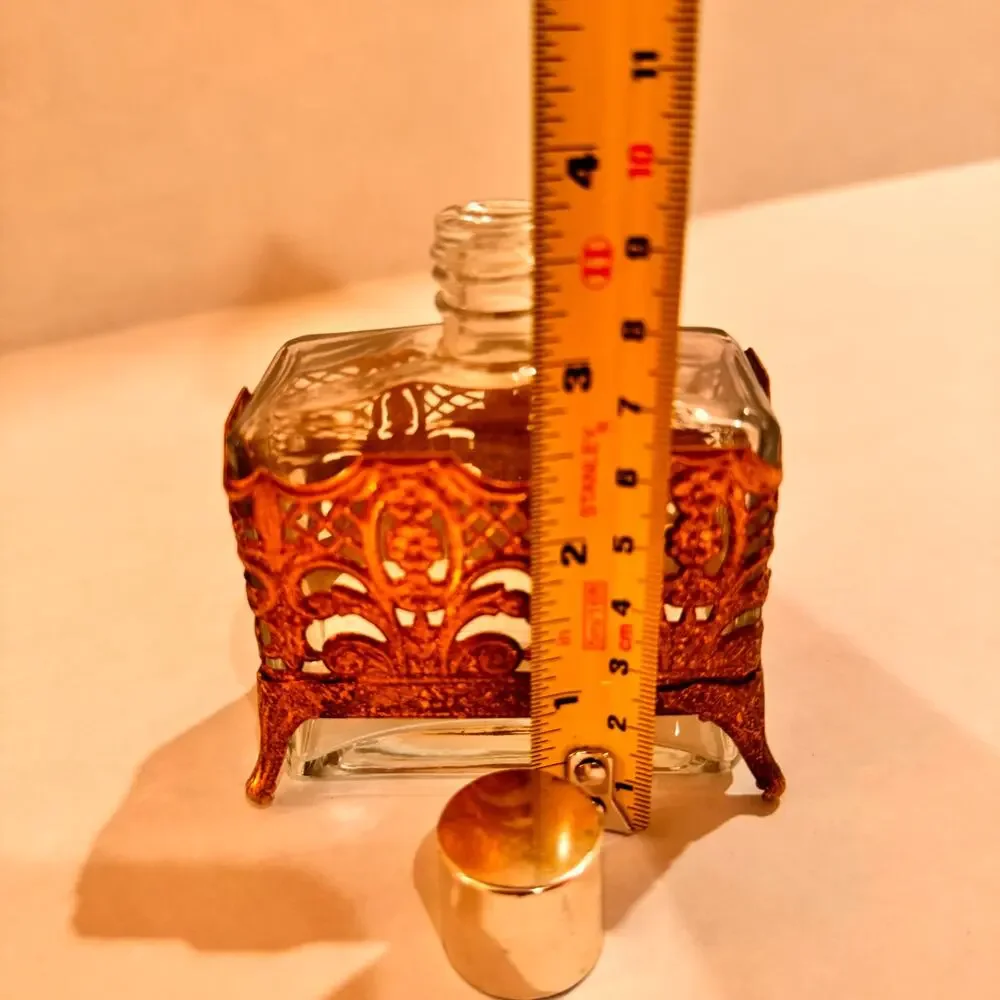 Vintage Perfume Bottle Ornate Footed Gold Filigree Cologne Vanity‎ No Perfume